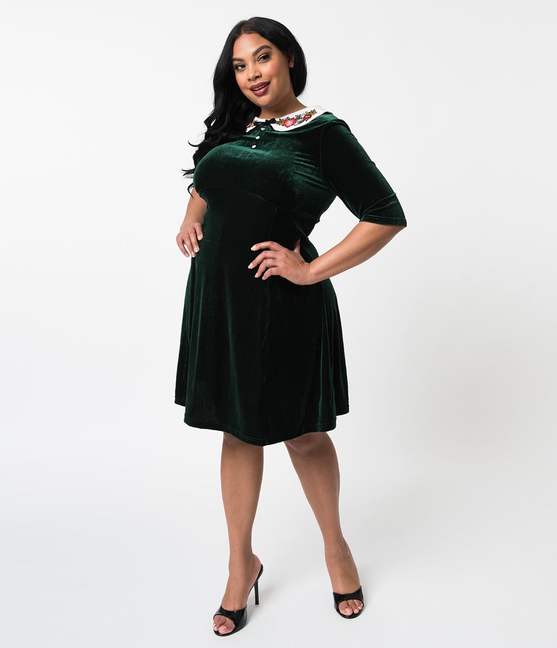 Hell Bunny Plus Size Emerald Velvet Holiday Baubles Nicola Flare Dress