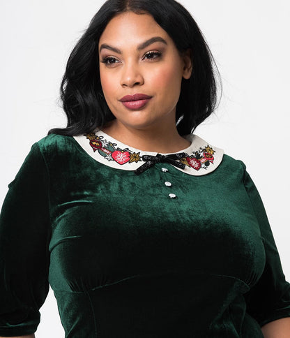 Hell Bunny Plus Size Emerald Velvet Holiday Baubles Nicola Flare Dress