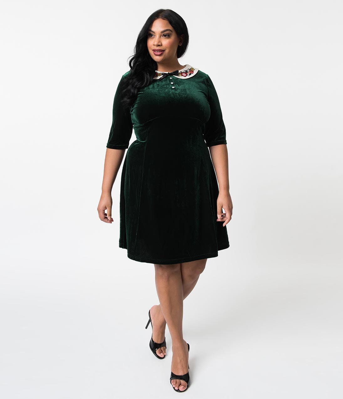 Hell Bunny Plus Size Emerald Velvet Holiday Baubles Nicola Flare Dress