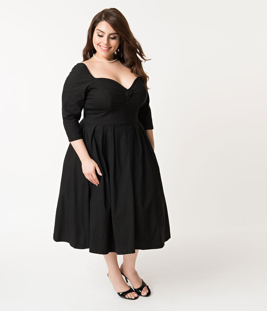 Unique Vintage Plus Size 1950s Black Sweetheart Lamar Swing Dress
