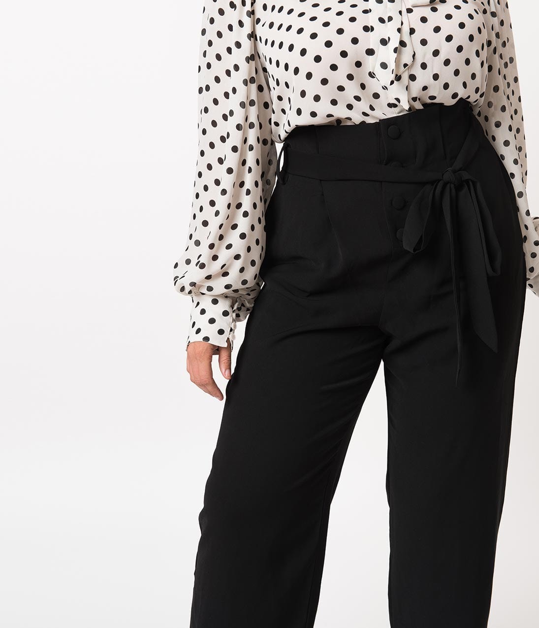 Unique Vintage Plus Size 1940s Style Black Paper Bag High Waisted Myrna Pants