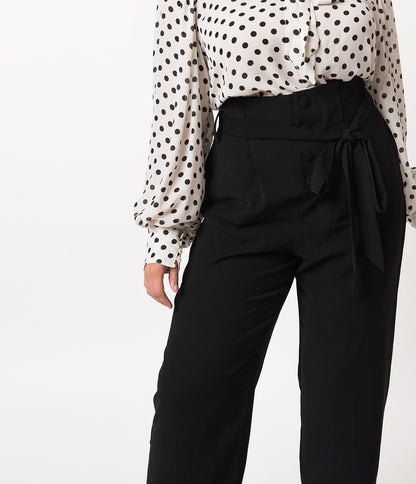 Unique Vintage Plus Size 1940s Style Black Paper Bag High Waisted Myrna Pants