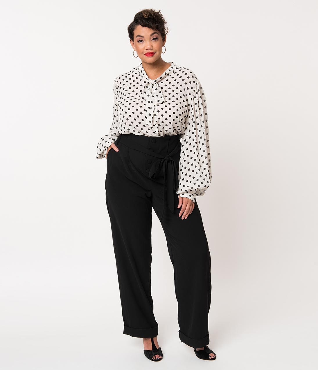 Unique Vintage Plus Size 1940s Style Black Paper Bag High Waisted Myrna Pants
