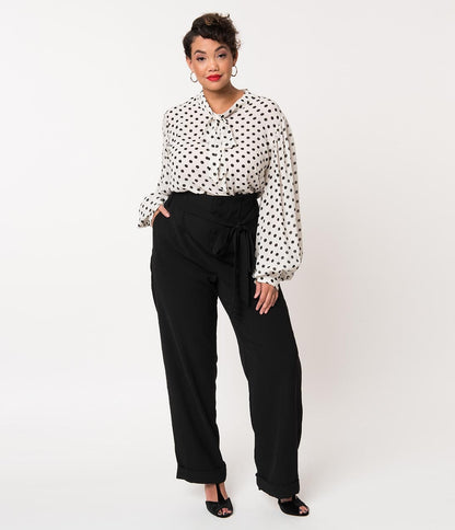 Unique Vintage Plus Size 1940s Style Black Paper Bag High Waisted Myrna Pants