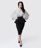 Unique Vintage 1940s Black Stretch Peplum Boulevard Pencil Skirt
