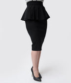 Unique Vintage 1940s Black Stretch Peplum Boulevard Pencil Skirt