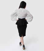 Unique Vintage 1940s Black Stretch Peplum Boulevard Pencil Skirt