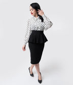 Unique Vintage 1940s Black Stretch Peplum Boulevard Pencil Skirt
