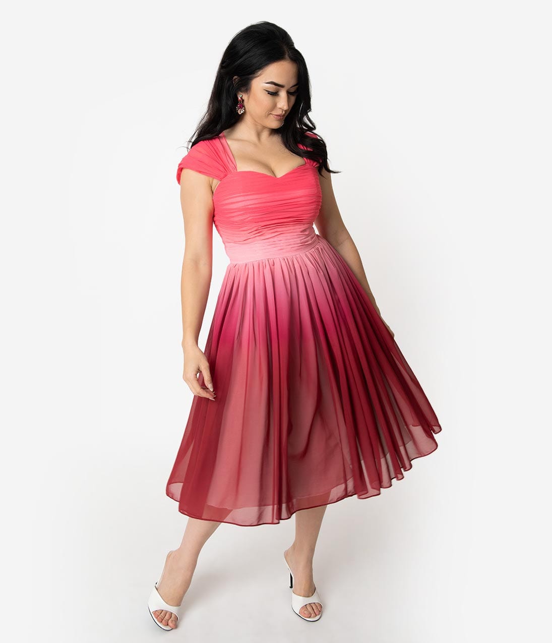 Unique Vintage Pink Ombre Garden State Chiffon Cocktail Dress