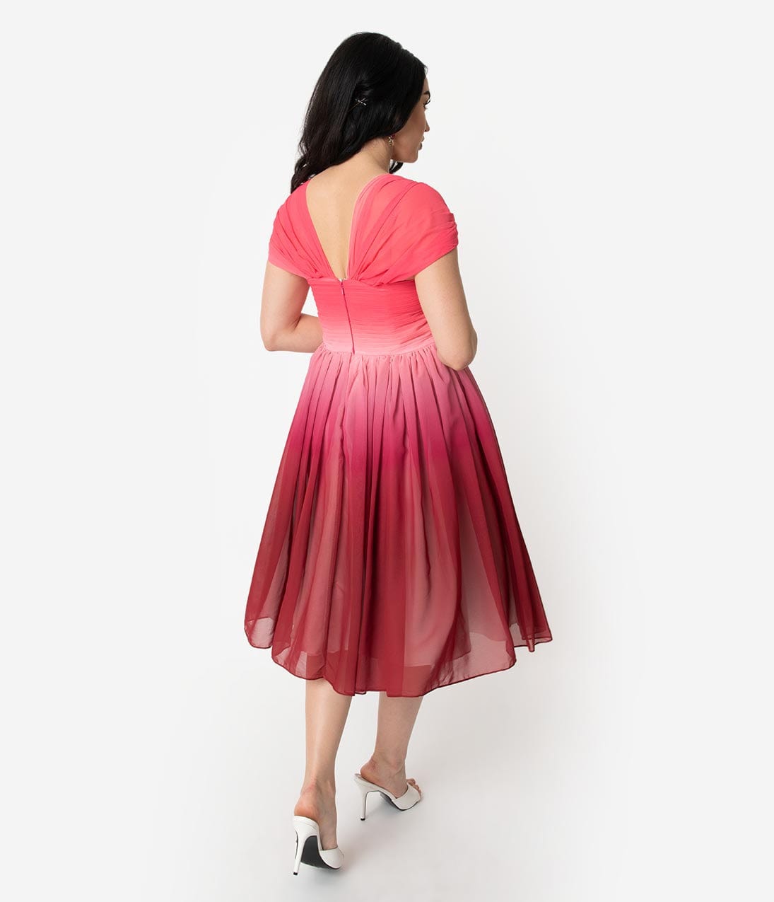 Unique Vintage Pink Ombre Garden State Chiffon Cocktail Dress