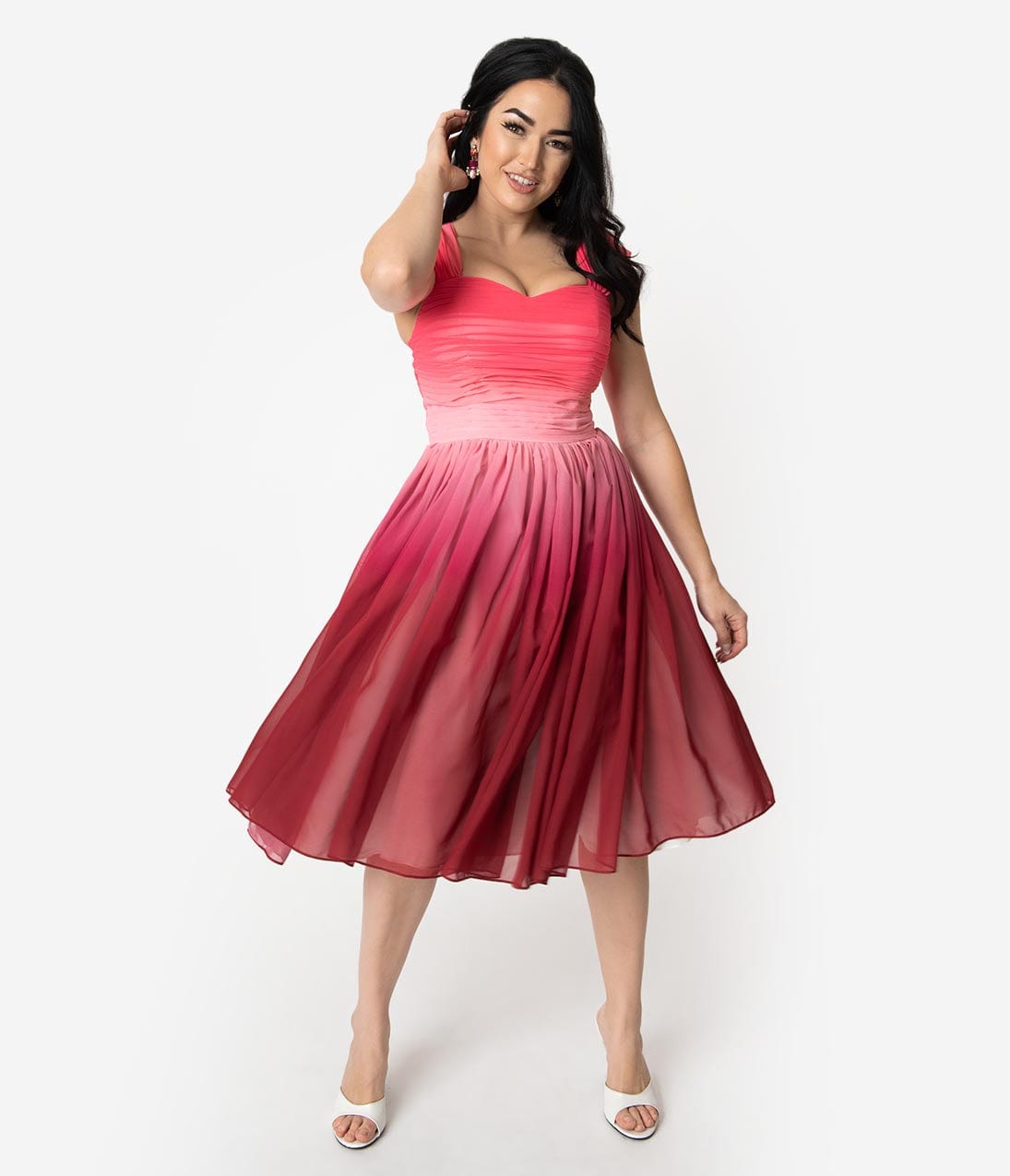 Unique Vintage Pink Ombre Garden State Chiffon Cocktail Dress