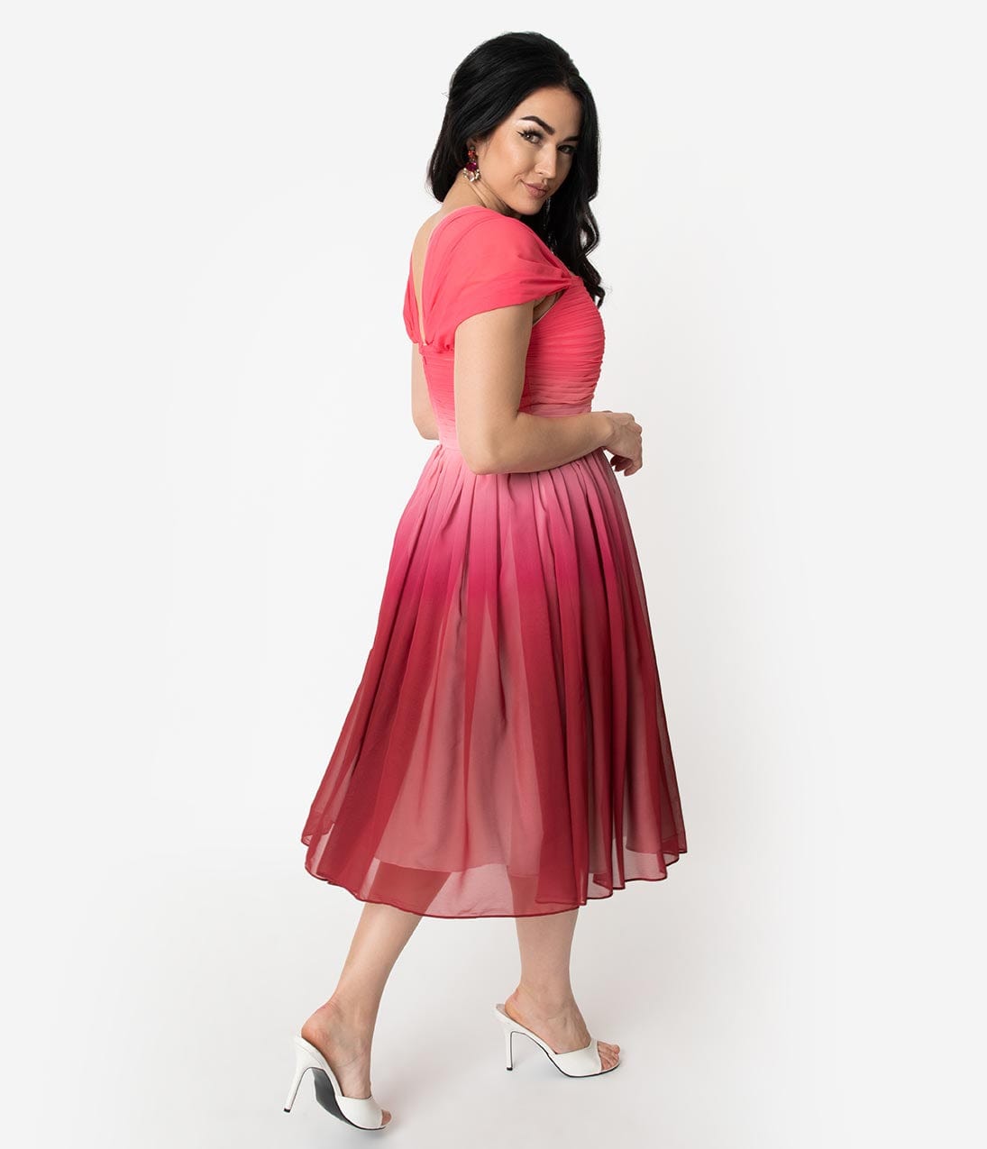 Unique Vintage Pink Ombre Garden State Chiffon Cocktail Dress