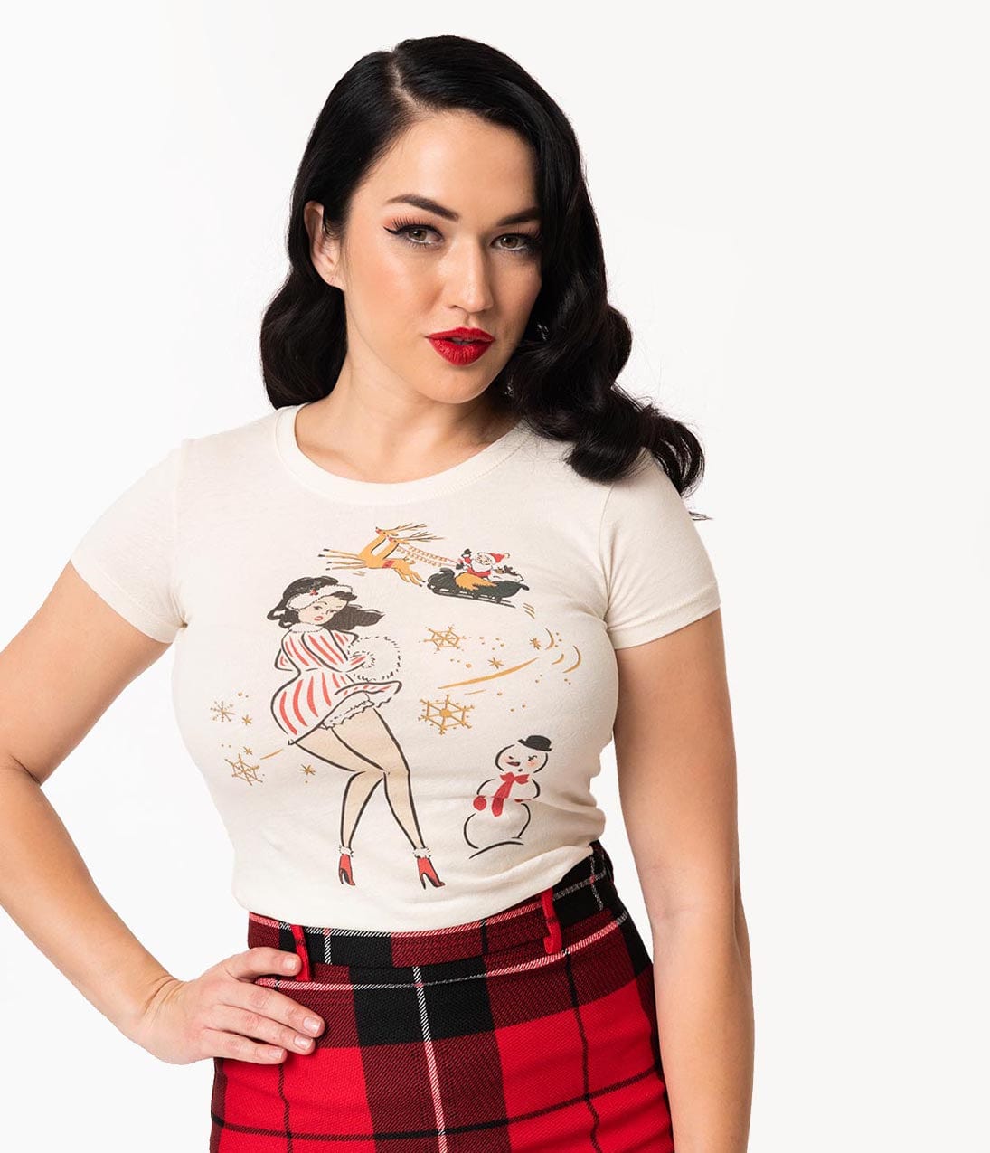 Exclusive Heather Beige Miss Candy Cane Cotton Women's Tee