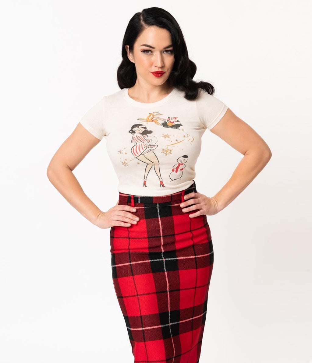 Exclusive Heather Beige Miss Candy Cane Cotton Women's Tee