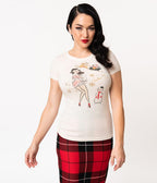 Exclusive Heather Beige Miss Candy Cane Cotton Women's Tee