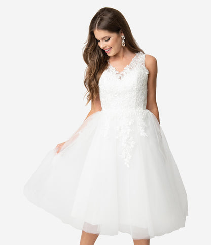 Unique Vintage 1950s Ivory Tulle Lace Monte Carlo Wedding Dress