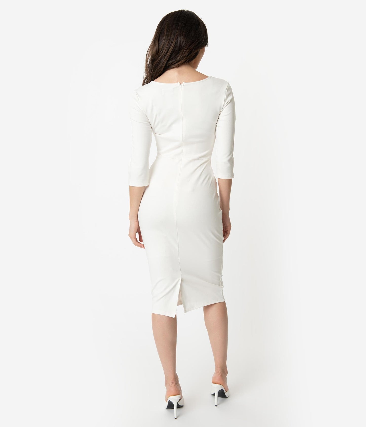 Unique Vintage 1960s Ivory Long Sleeve Stretch Mod Wiggle Dress