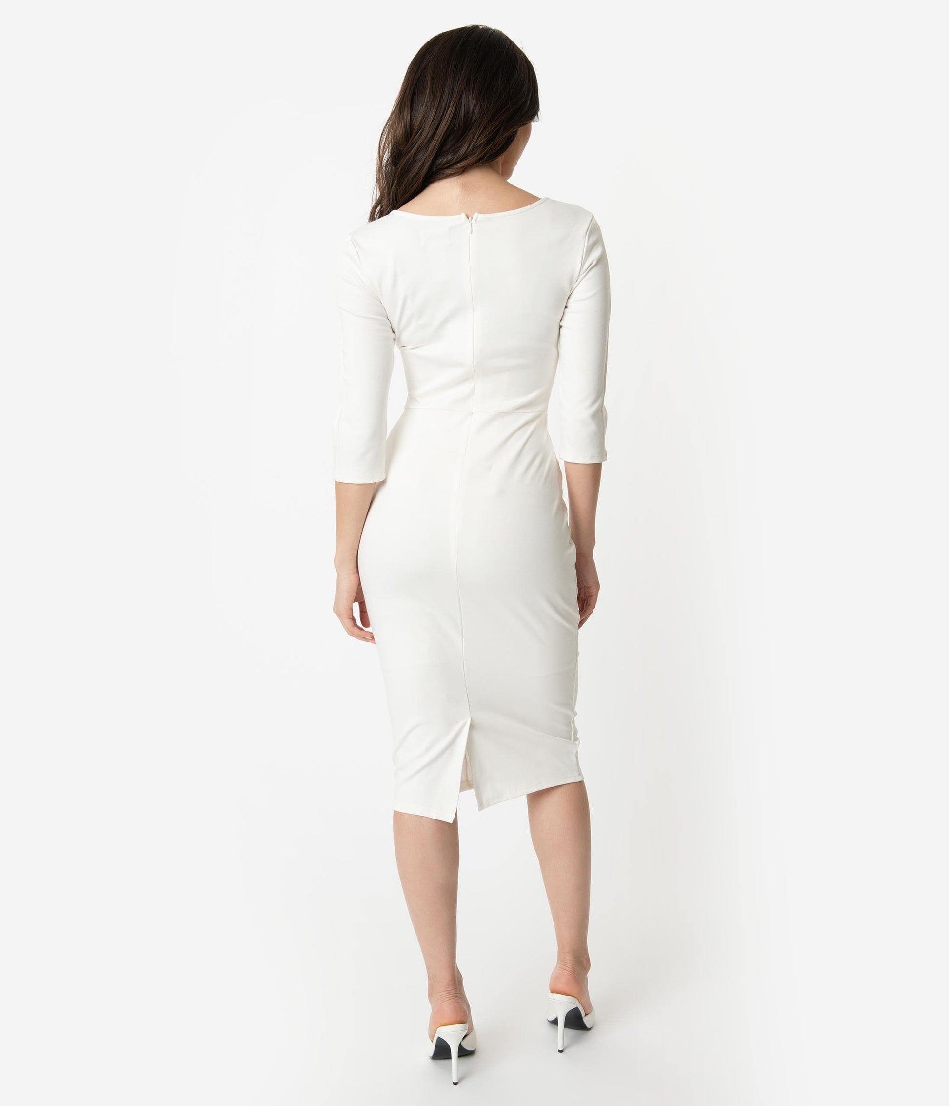 Unique Vintage 1960s Ivory Long Sleeve Stretch Mod Wiggle Dress