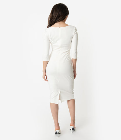 Unique Vintage 1960s Ivory Long Sleeve Stretch Mod Wiggle Dress