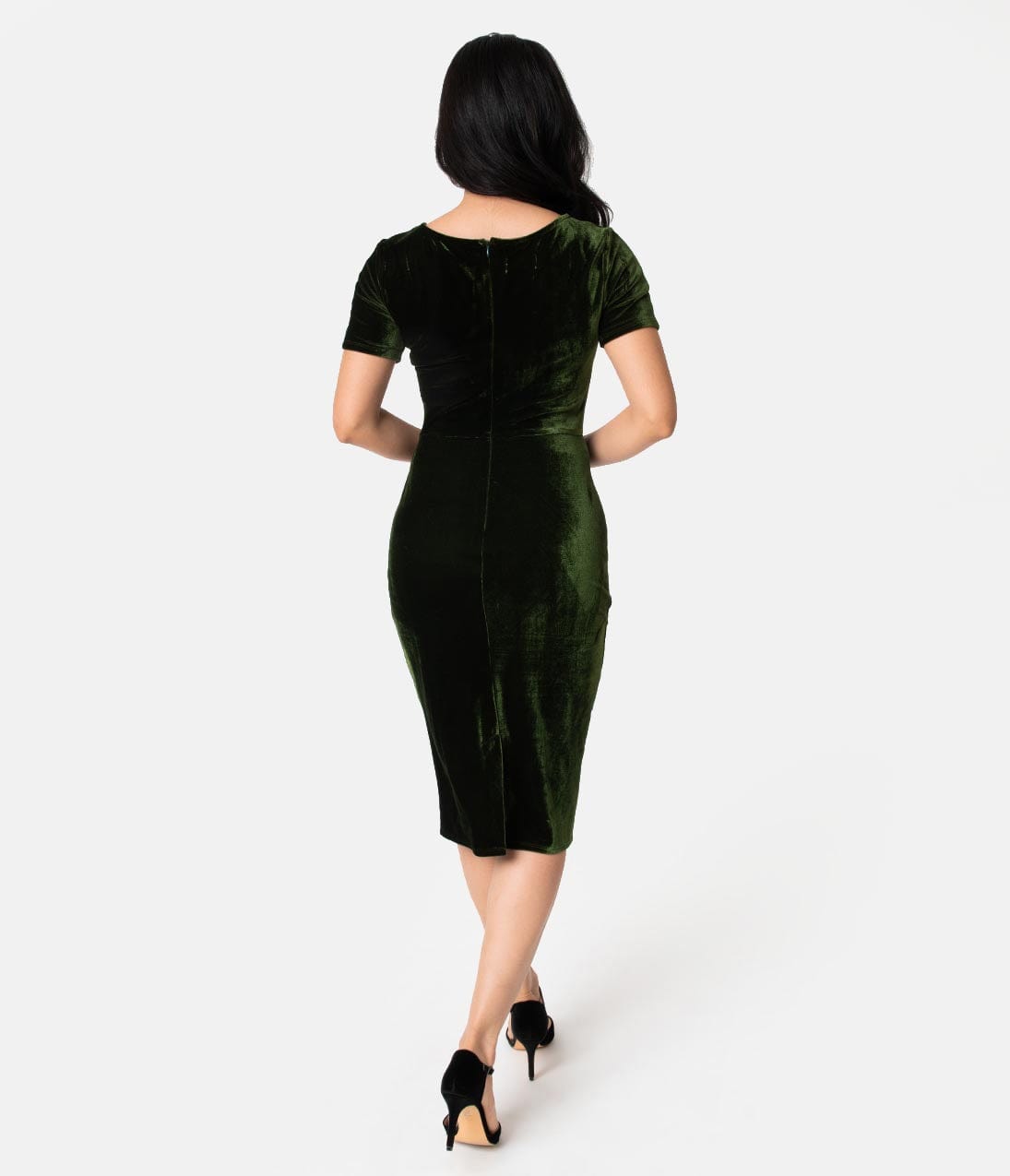 Unique Vintage Olive Green Velvet Mod Wiggle Dress