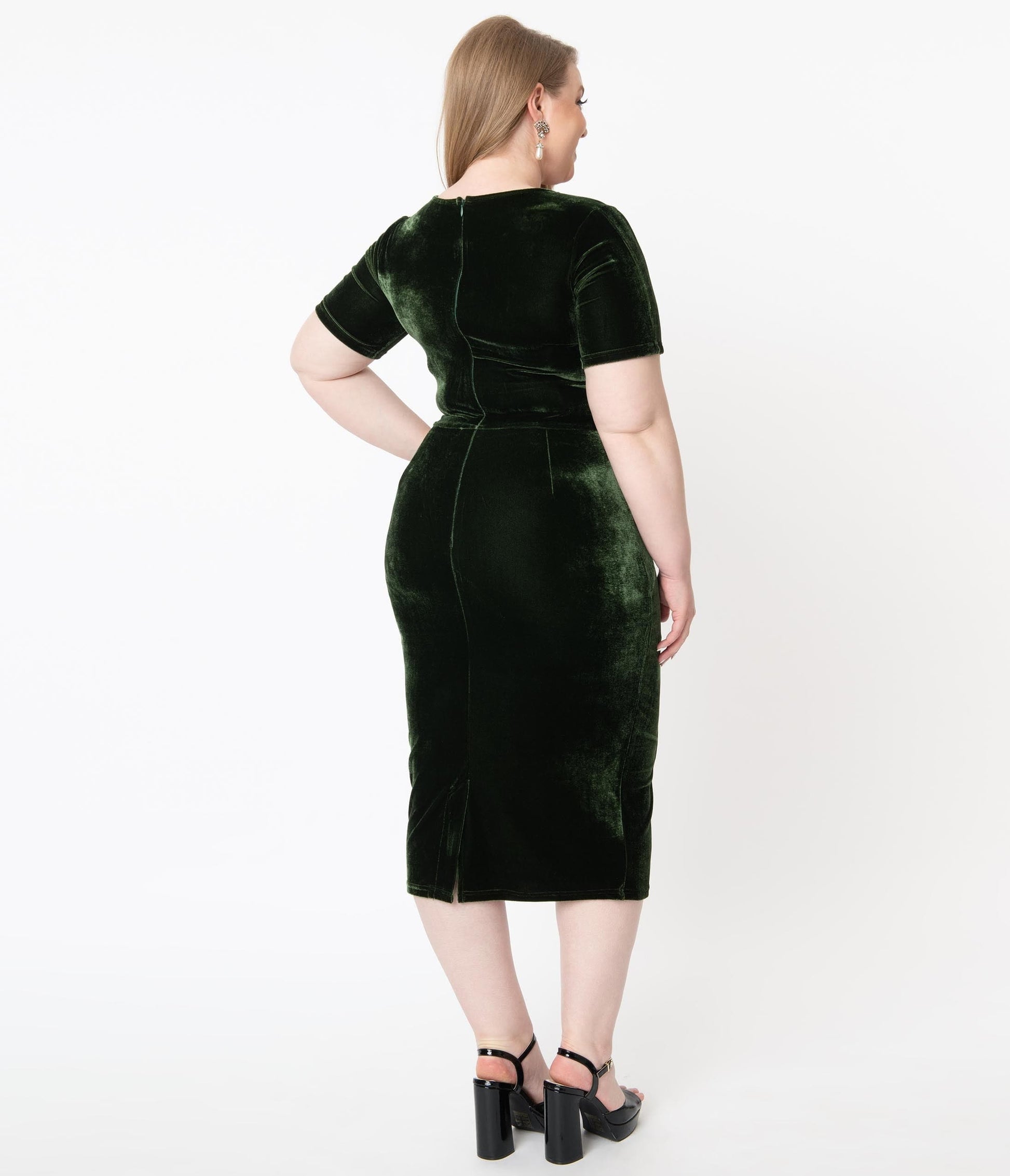 Unique Vintage Plus Size Olive Green Velvet Mod Wiggle Dress