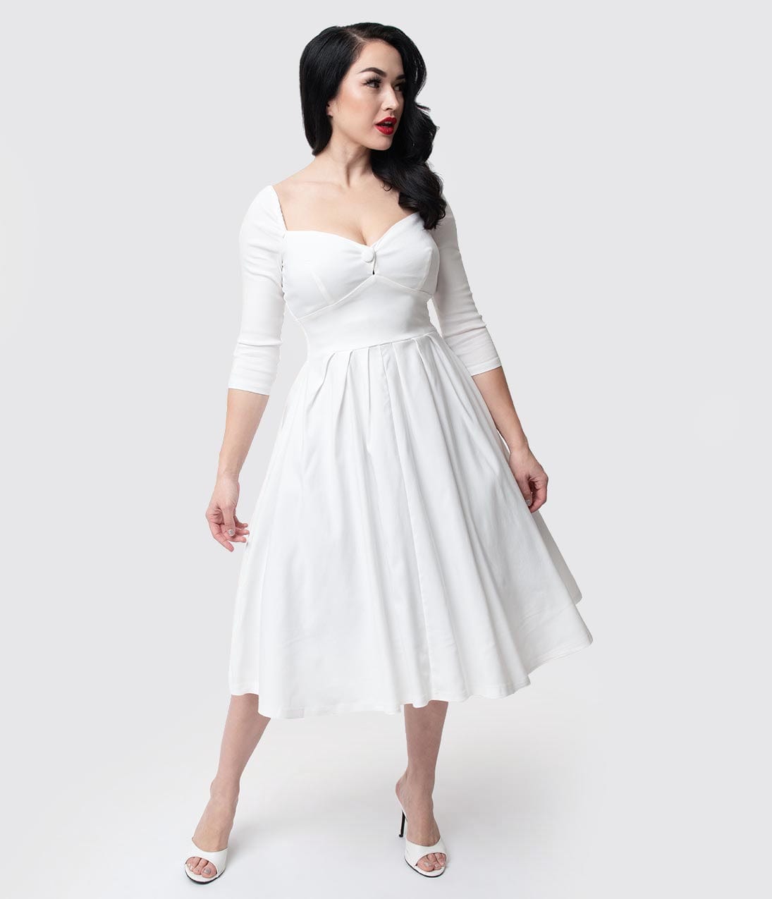 Unique Vintage 1950s Style Ivory Bengaline Sweetheart Lamar Swing Dress
