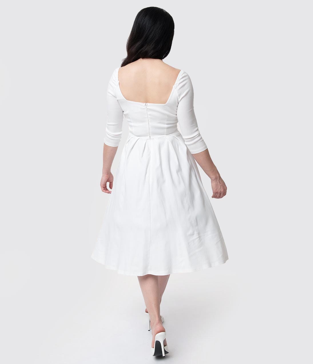 Unique Vintage 1950s Style Ivory Bengaline Sweetheart Lamar Swing Dress