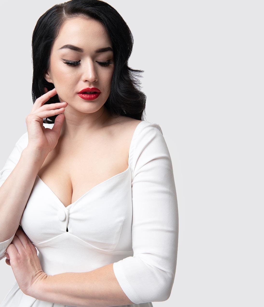 Unique Vintage 1950s Style Ivory Bengaline Sweetheart Lamar Swing Dress