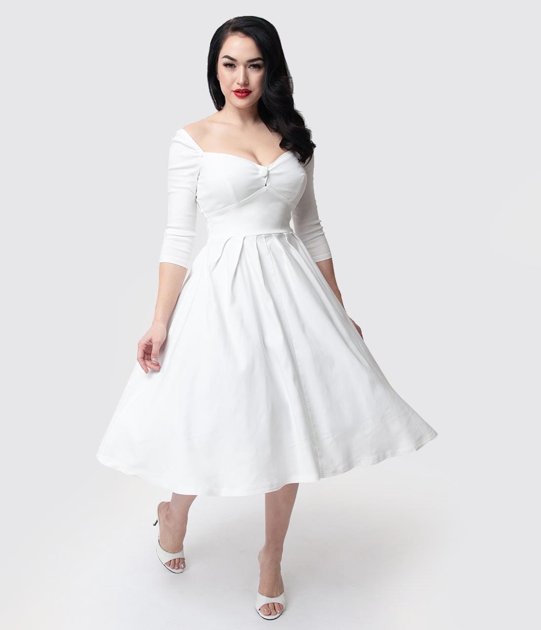 Unique Vintage 1950s Style Ivory Bengaline Sweetheart Lamar Swing Dress