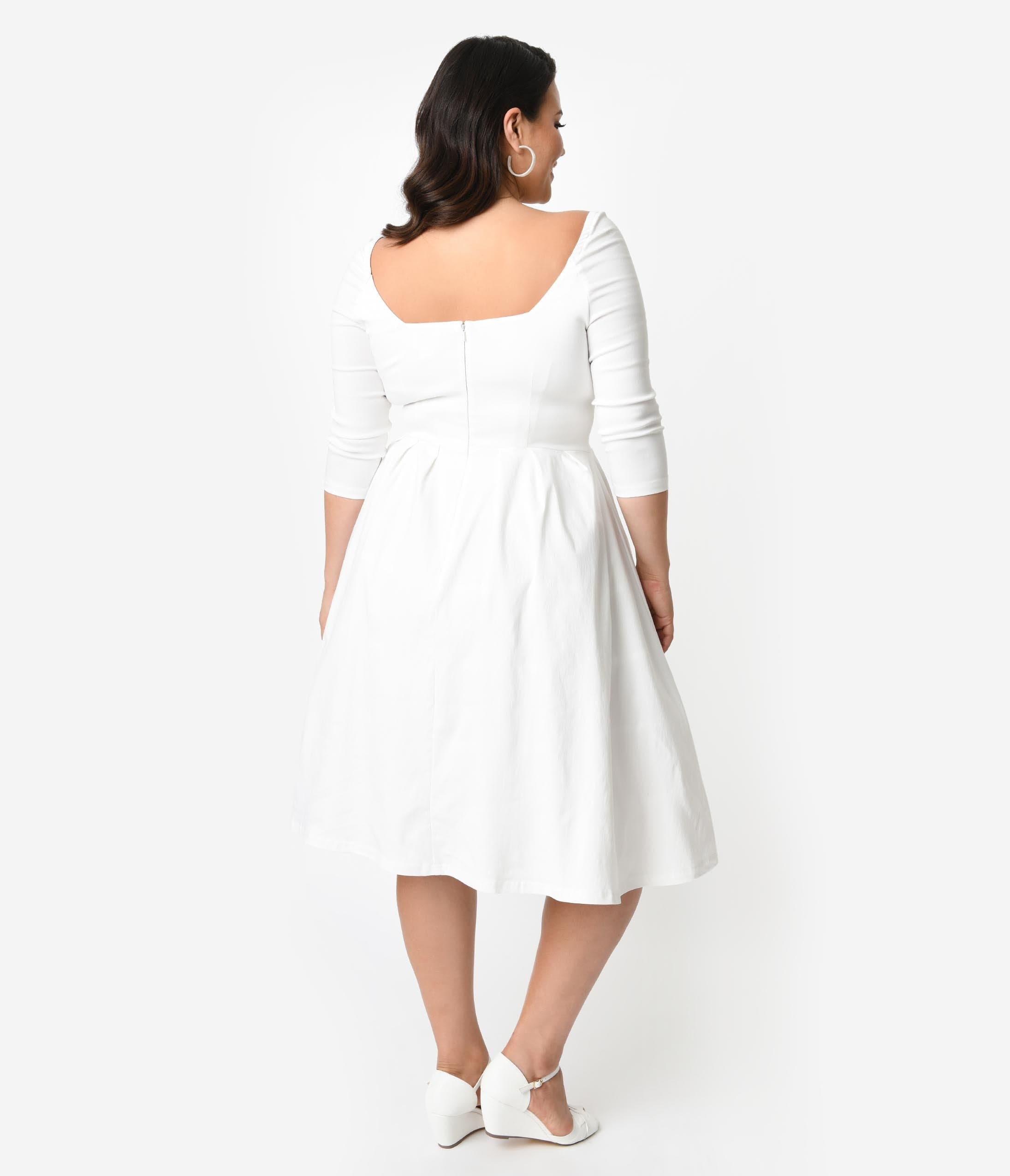 ivory formal dress plus size Unique Vintage Plus Size 1950s Style Ivory Bengaline Sweetheart Lamar Swing Dress