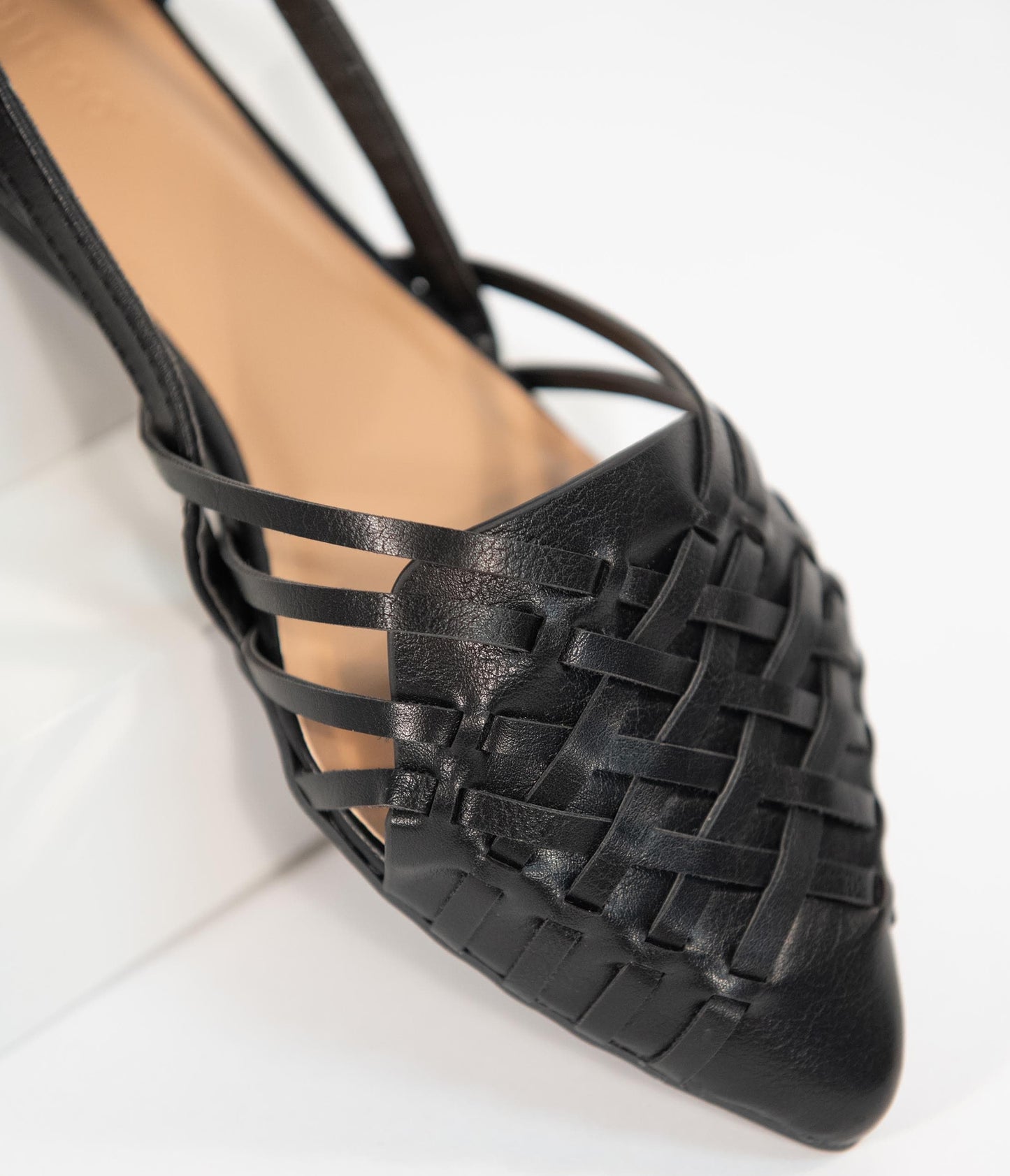 Black Woven Leatherette Pointed Toe Flats