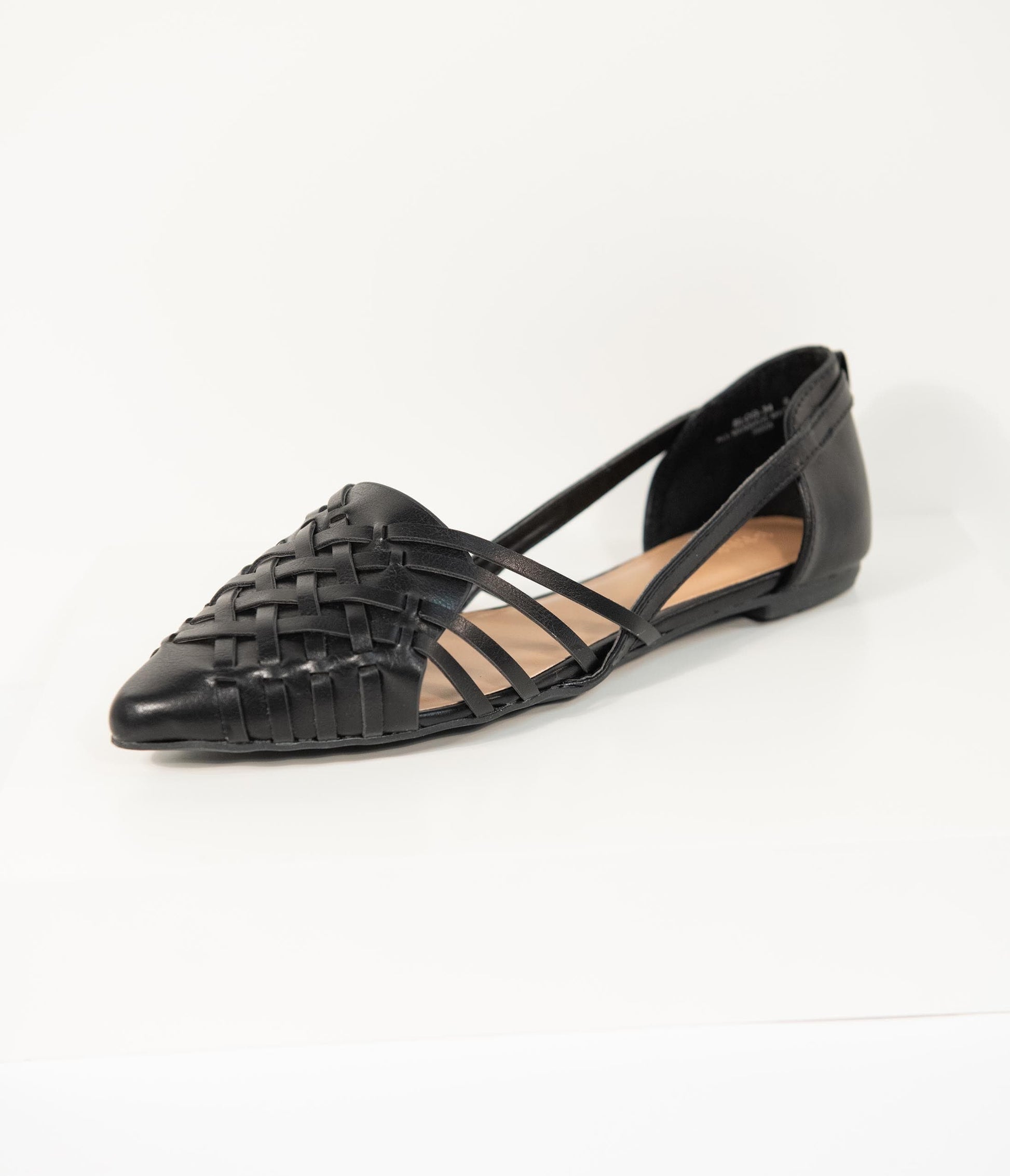 Black Woven Leatherette Pointed Toe Flats