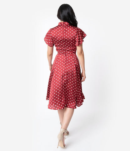 Unique Vintage 1950s Red & Ivory Polka Dot Baltimore Swing Dress