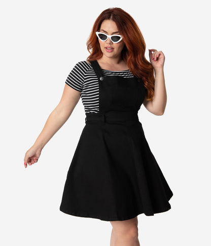 Hell Bunny Plus Size Black Denim Dakota Overall Skirt