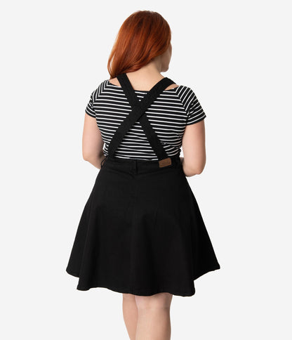 Hell Bunny Plus Size Black Denim Dakota Overall Skirt