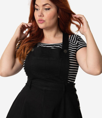 Hell Bunny Plus Size Black Denim Dakota Overall Skirt