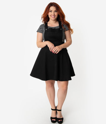 Hell Bunny Plus Size Black Denim Dakota Overall Skirt