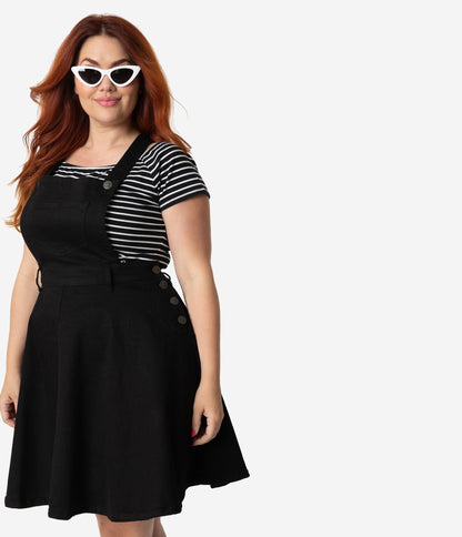 Hell Bunny Plus Size Black Denim Dakota Overall Skirt
