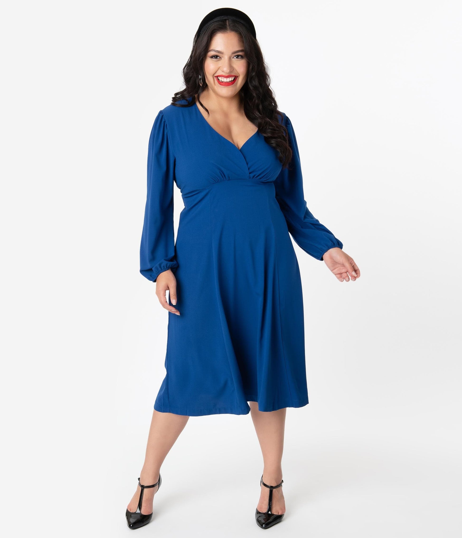 Micheline Pitt For Unique Vintage Plus Size 1950s Style Royal Blue Pris Swing Dress