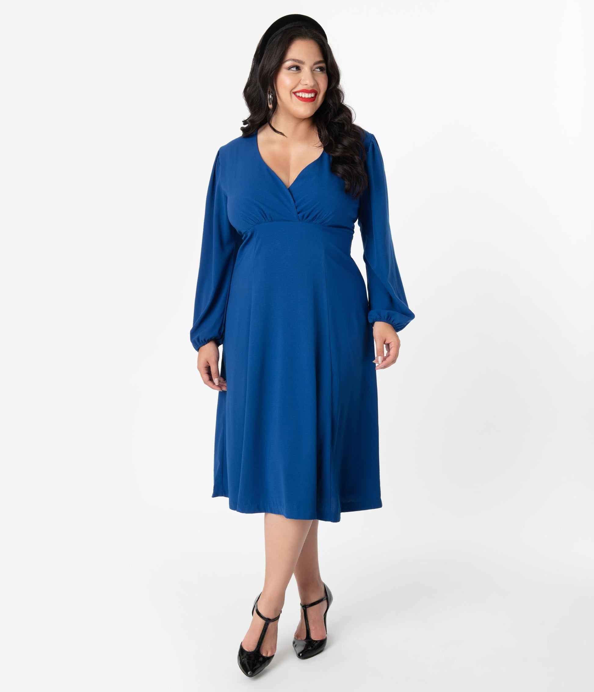 Micheline Pitt For Unique Vintage Plus Size 1950s Style Royal Blue Pris Swing Dress