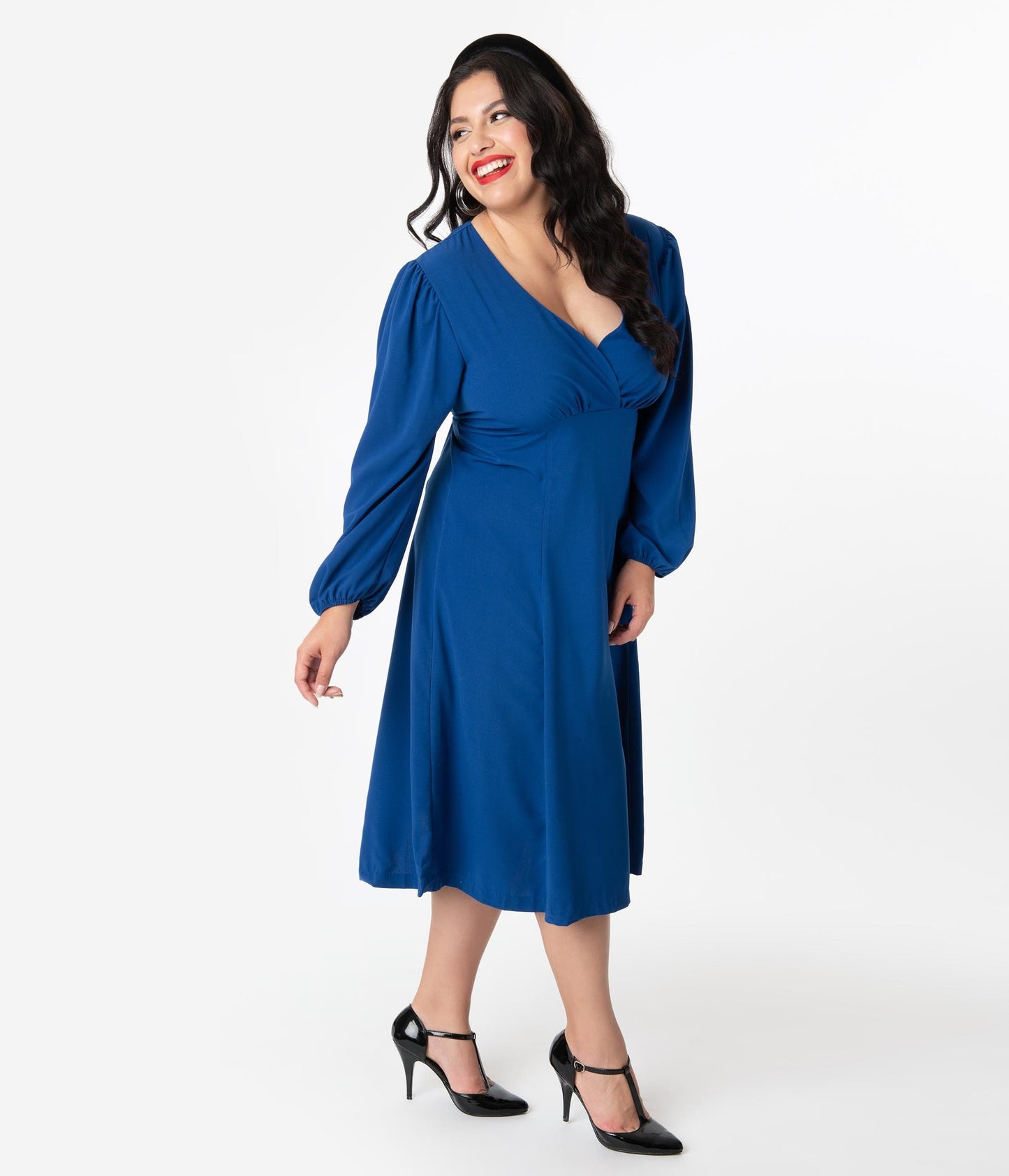 Micheline Pitt For Unique Vintage Plus Size 1950s Style Royal Blue Pris Swing Dress