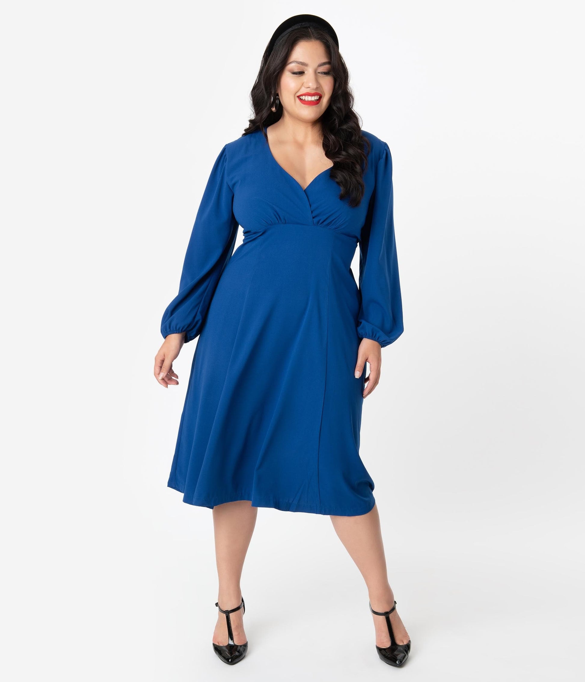 Micheline Pitt For Unique Vintage Plus Size 1950s Style Royal Blue Pris Swing Dress
