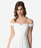 Off White Lace Off The Shoulder Chiffon Wedding Gown
