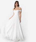 Off White Lace Off The Shoulder Chiffon Wedding Gown