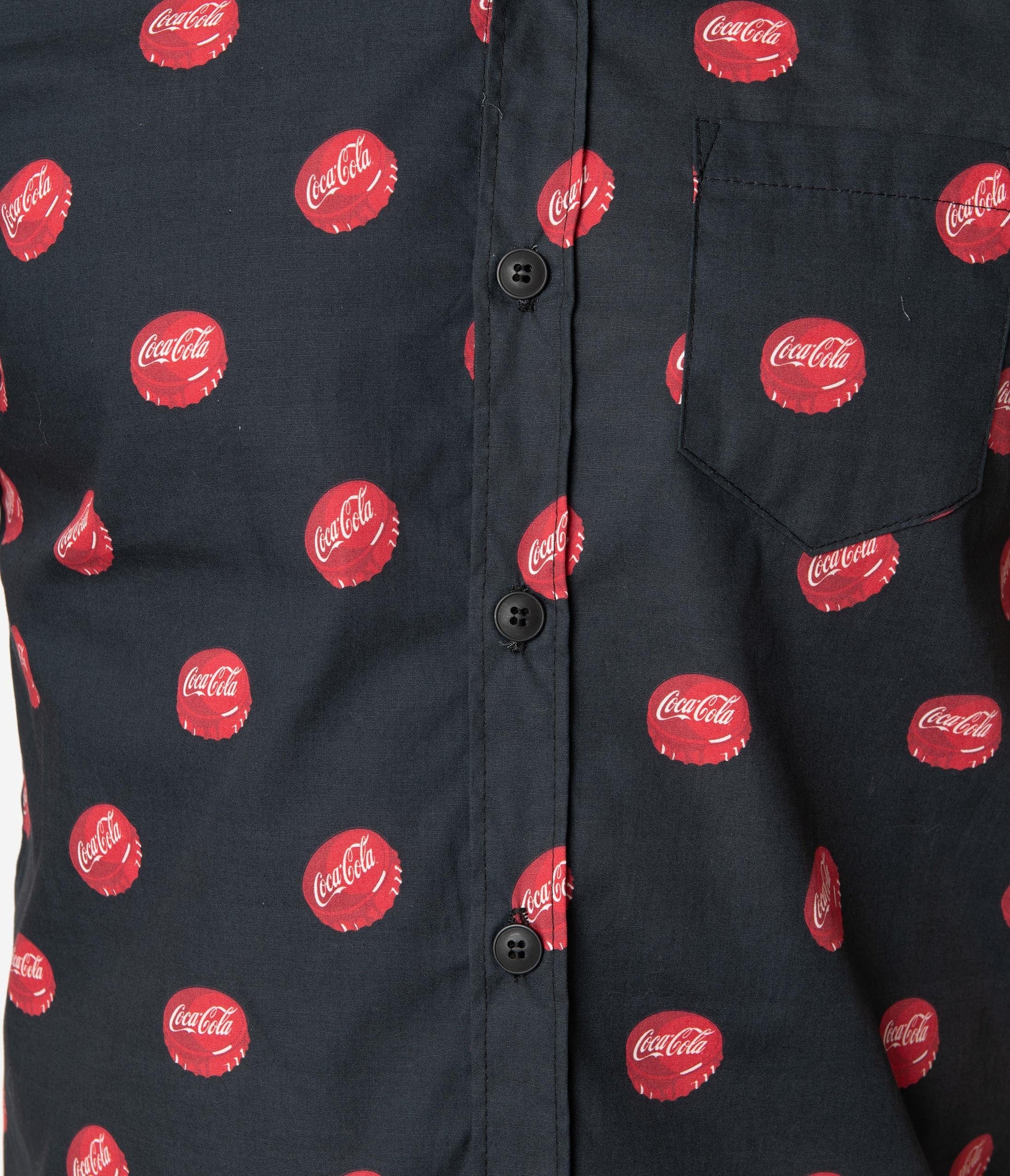 Coca-Cola Collection by Unique Vintage Black Coke Bottle Cap Print Button Up Mens Shirt