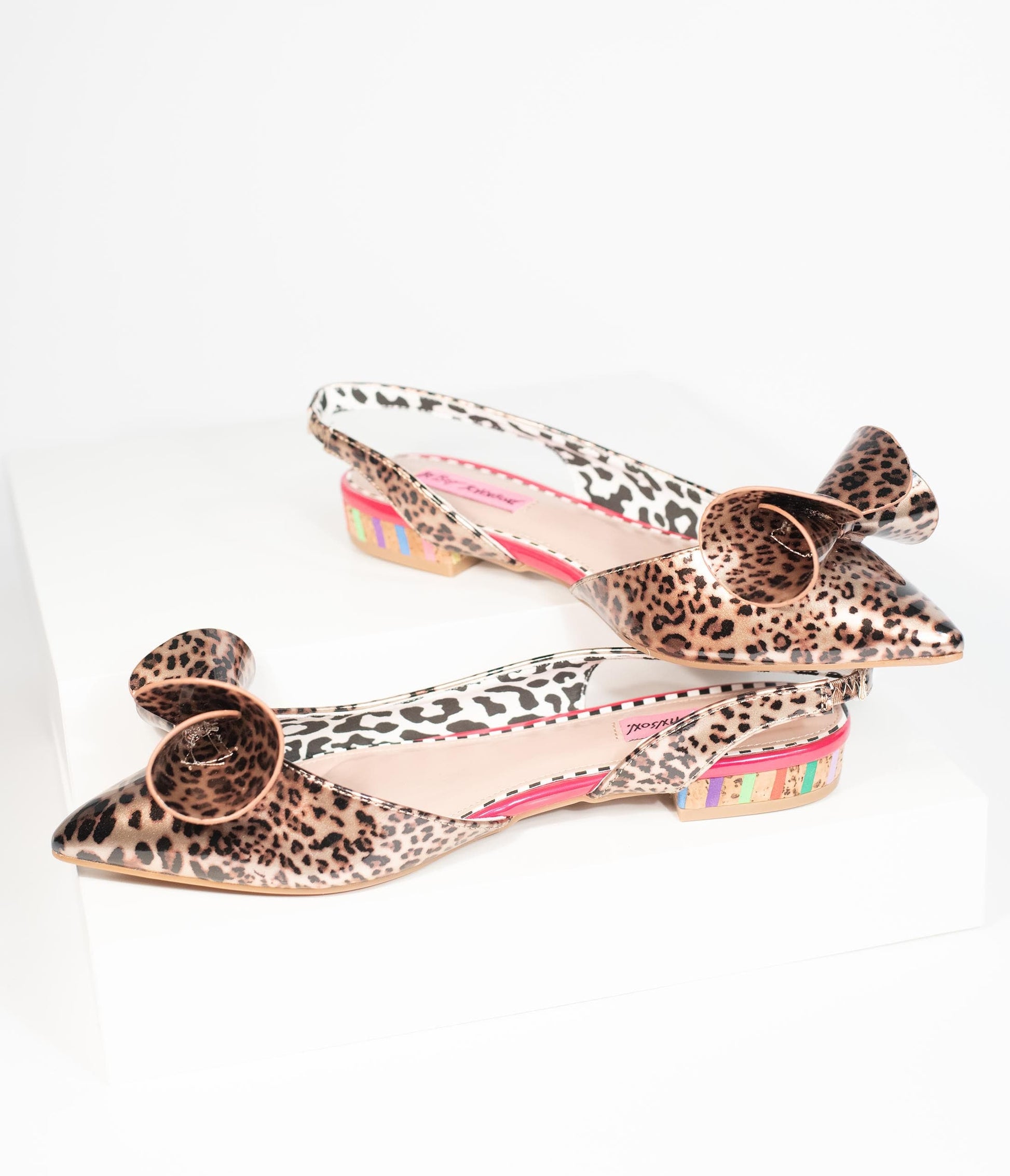 Betsey Johnson Leopard Print Vinyl Archer Sling Back Flats