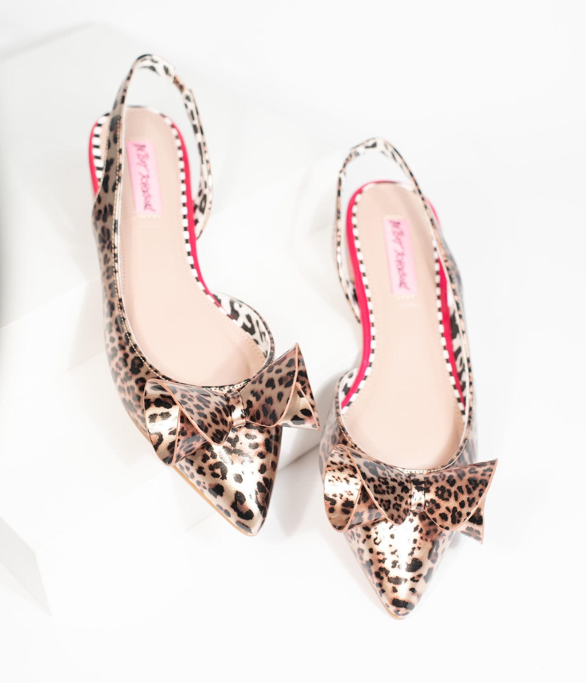 Betsey Johnson Leopard Print Vinyl Archer Sling Back Flats