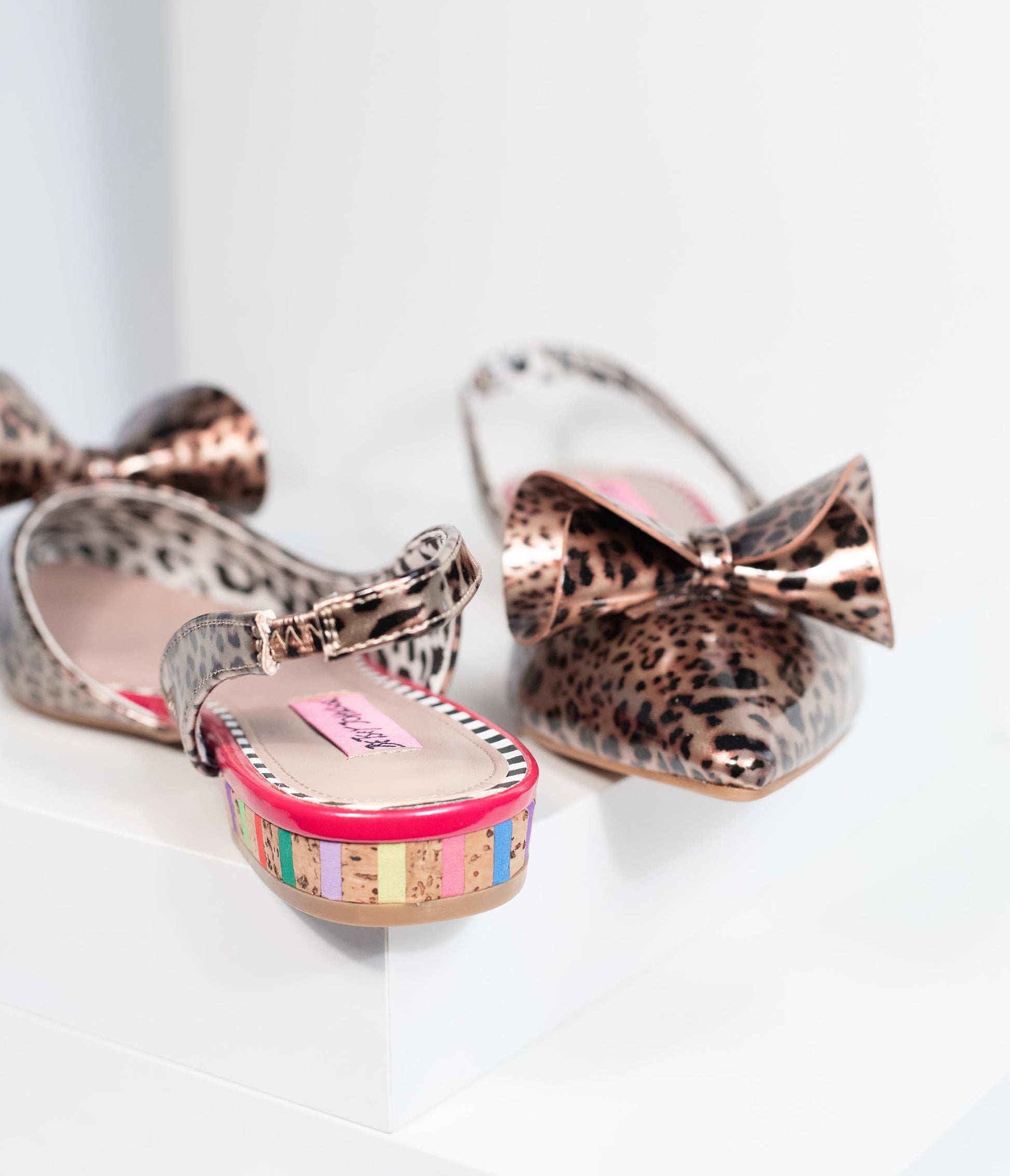 Betsey Johnson Leopard Print Vinyl Archer Sling Back Flats