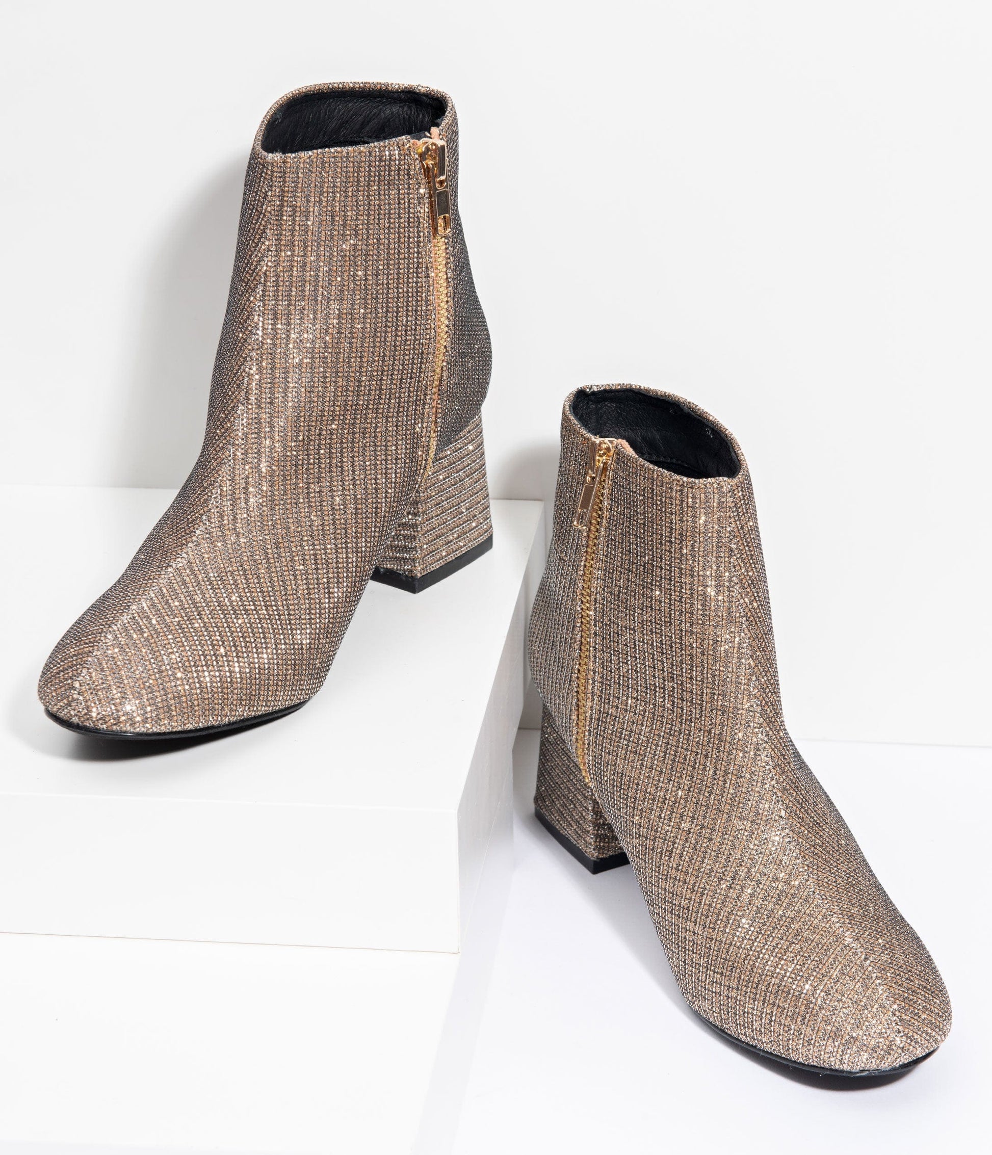 Chelsea Crew Golden Woven Rich Heel Booties