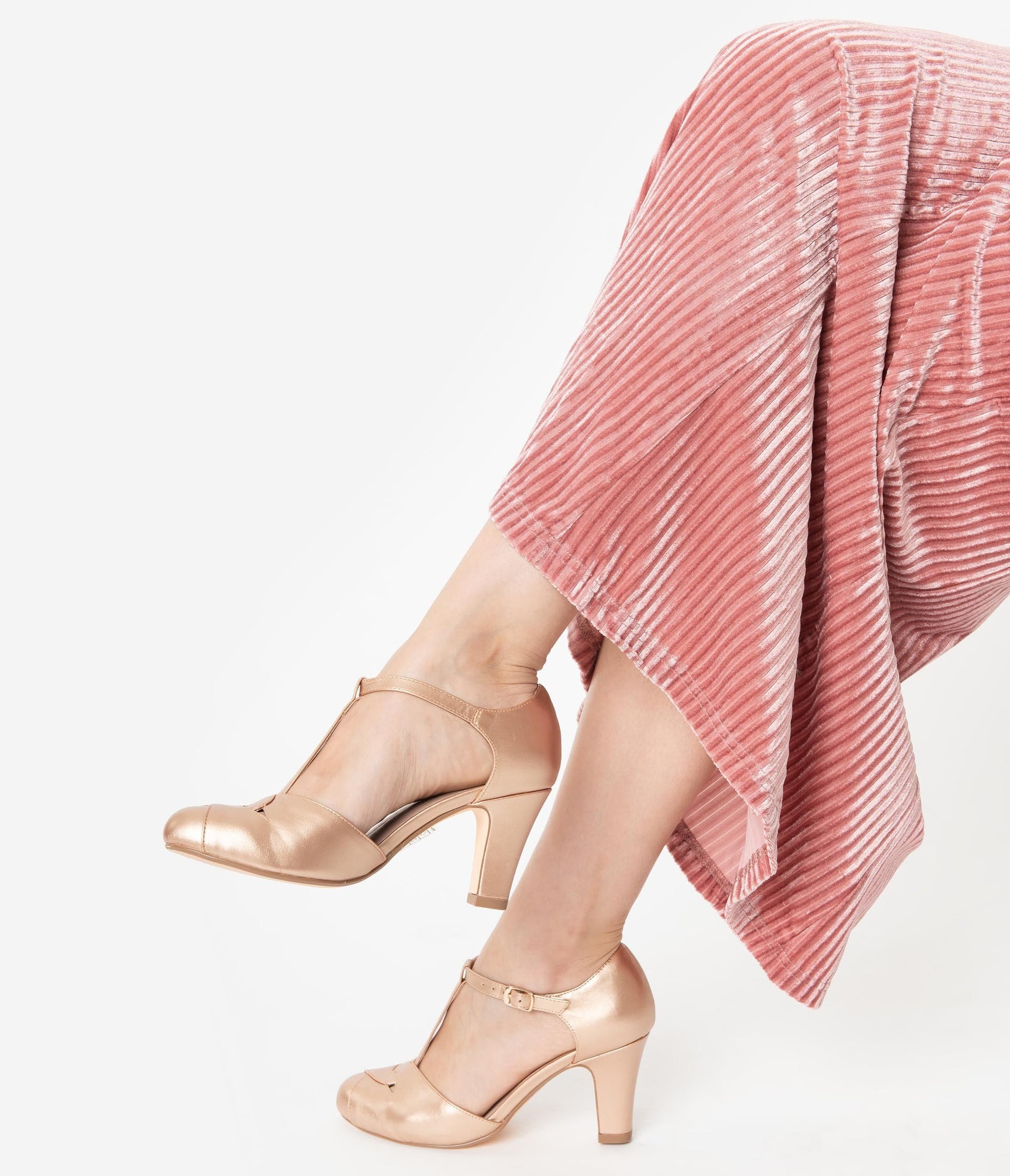 Chelsea Crew Rose Gold Leatherette Glinda T-Strap Heels